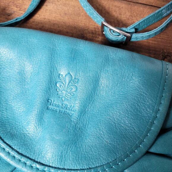 Vera Pelle Italian Leather Purse Crossbody Teal Small Bag - Picture 3 of 6